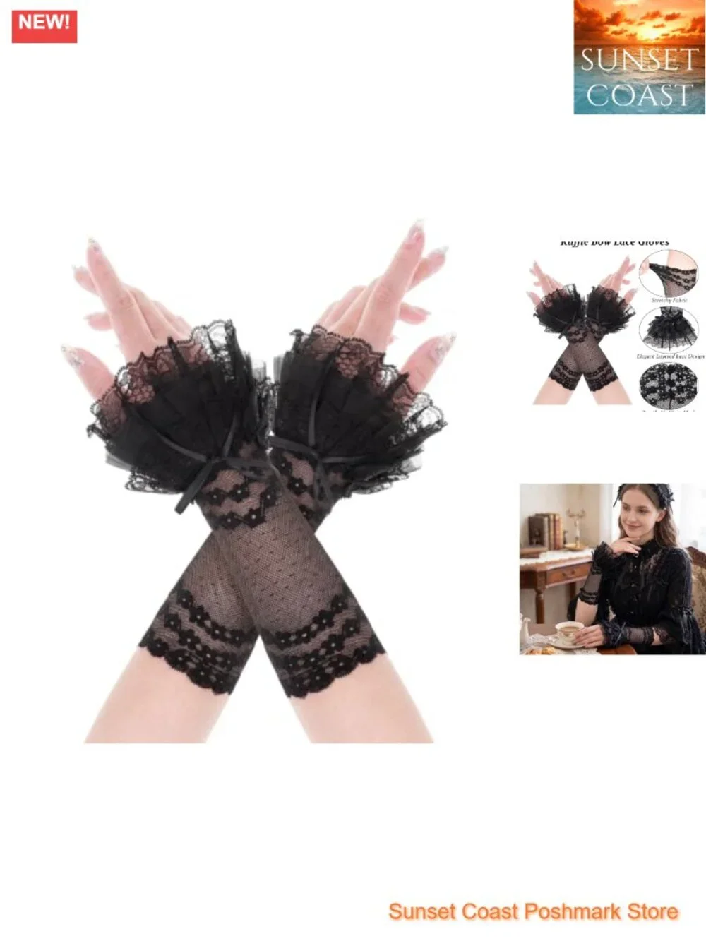Women's Lace Fingerless Gloves - Ruffle Bow Arm Sleeves for Wedding Cosplay